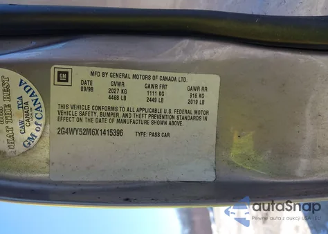 1999 Buick Century Limited from USA, damaged, VIN 2G4WY52M6X1415396